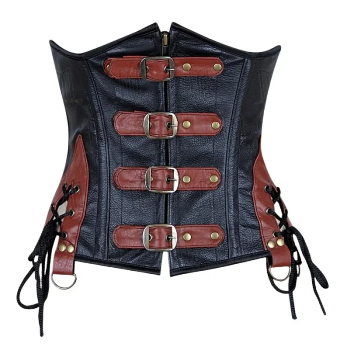 leather underbust corset with buckle straps