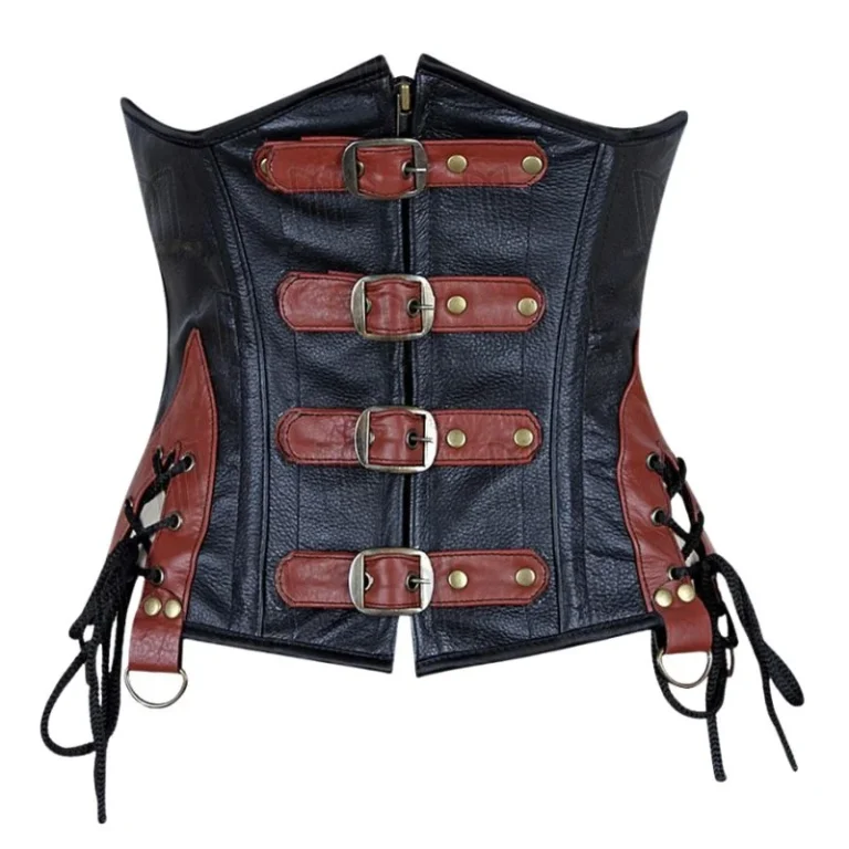leather underbust corset with buckle straps