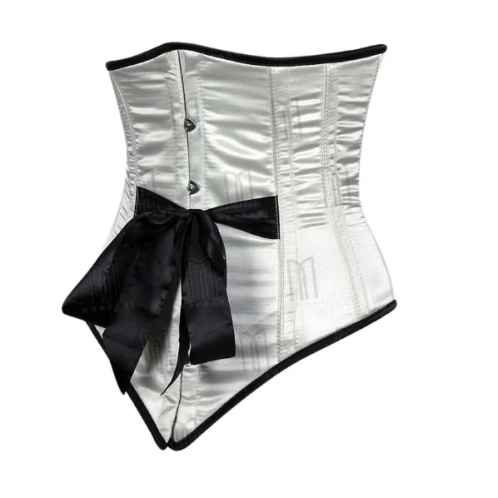 white Satin Under bust Corset with Front Bow