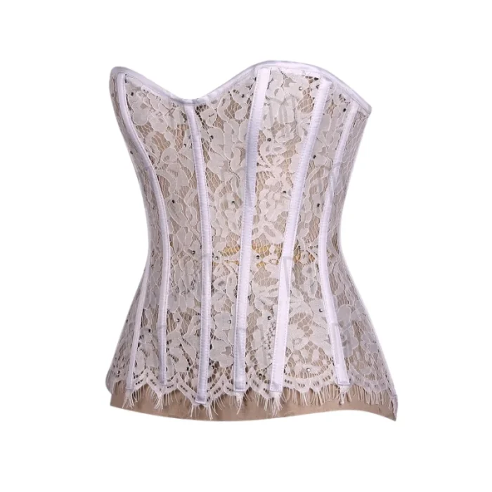 white sheer lace overbust corset