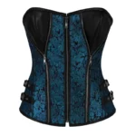 Auqa brocade & leather overbust corset