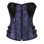 blue brocade & leather overbust corset