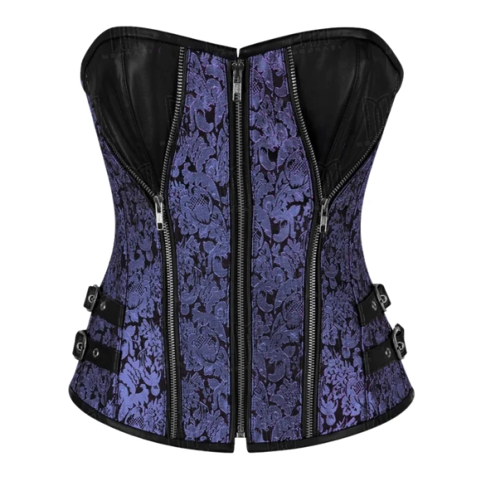 blue brocade & leather overbust corset