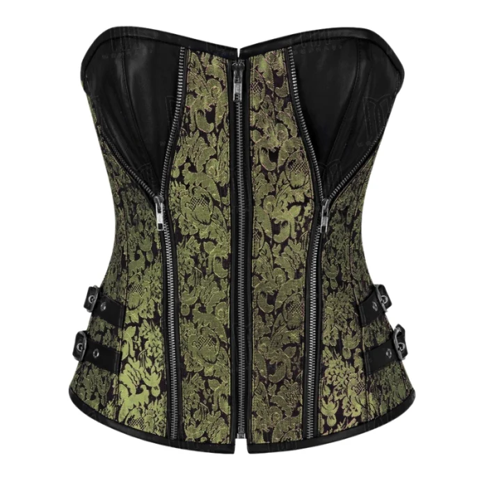 Golden brocade & leather overbust corset