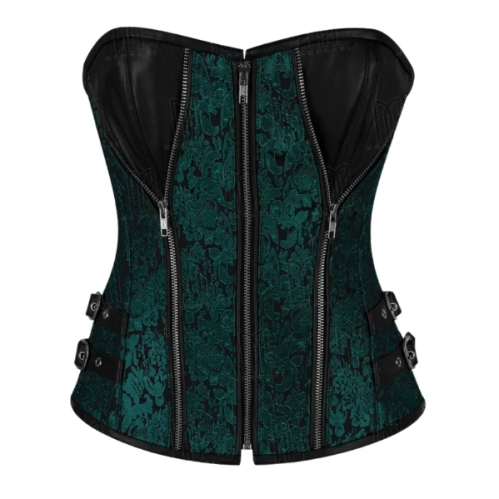 Green brocade & leather overbust corset