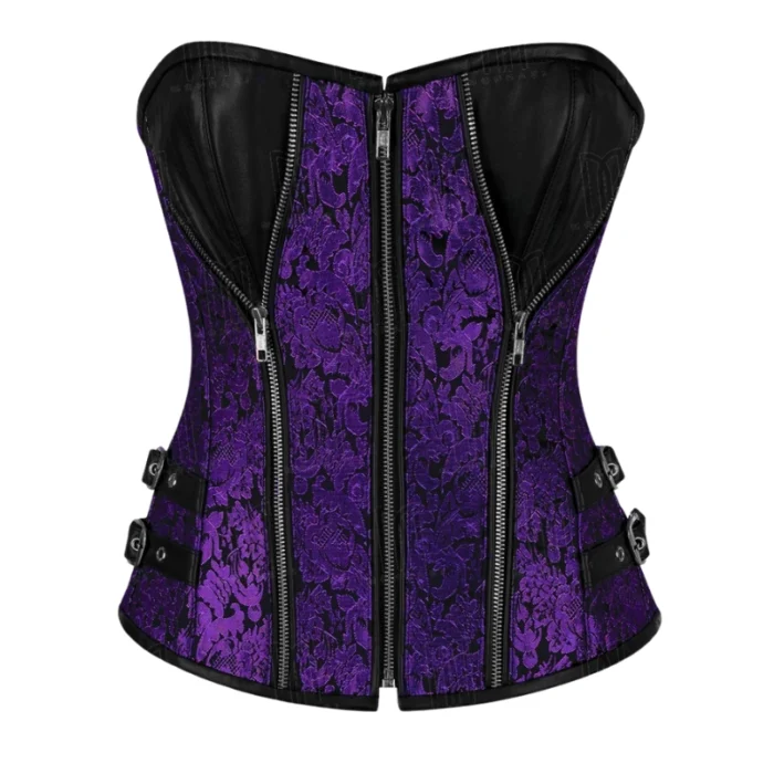 purple brocade & leather overbust corset