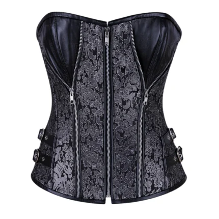 grey brocade & leather overbust corset