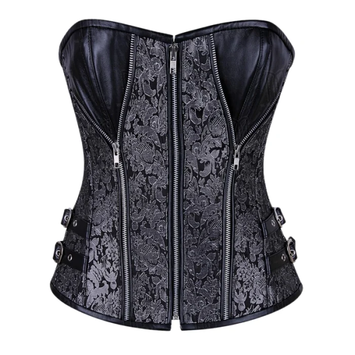 grey brocade & leather overbust corset