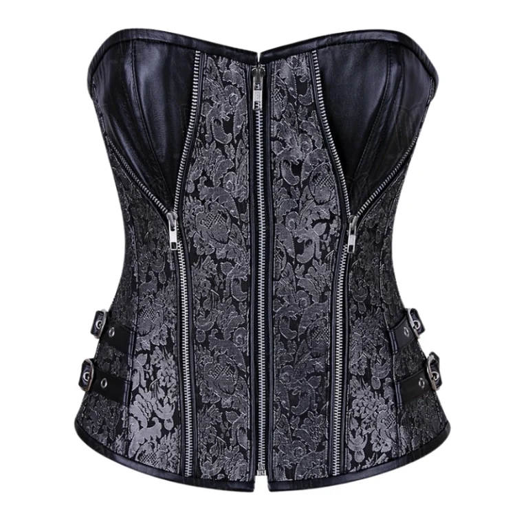 grey brocade & leather overbust corset