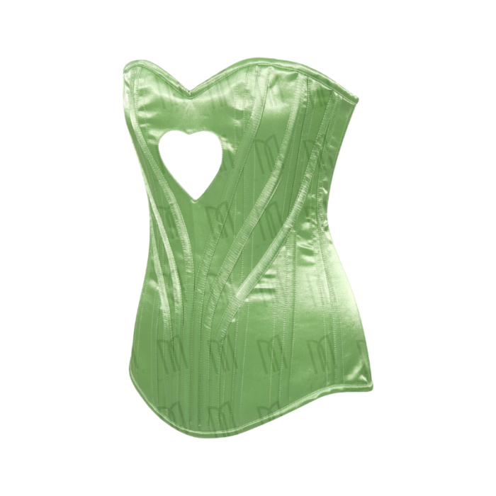Heart Shaped Green Brocade Overbust Corset