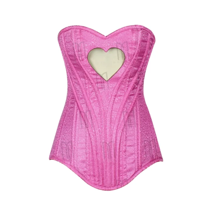 Heart Shaped Pink Brocade Overbust Corset