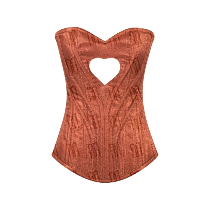 Heart Shaped Brown Brocade Overbust Corset